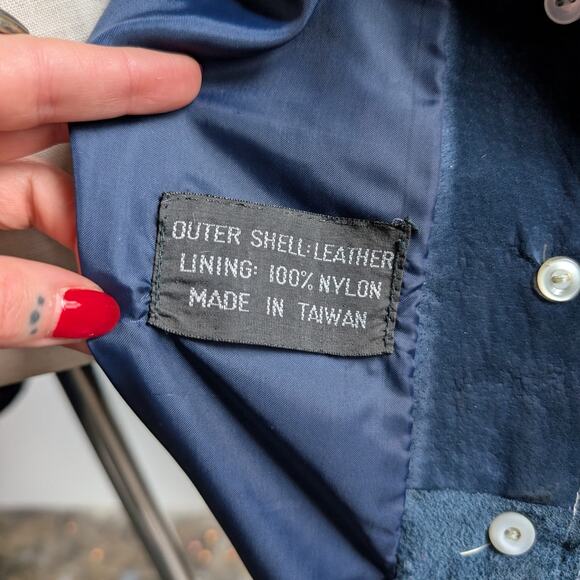 70s Vintage Blue Suede Penny Lane Fur Coat Leather Jacket Trench Boho Medium - Picture 10 of 11